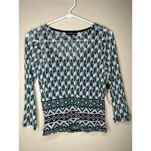 NWT Almost Famous Mesh Layered Geometric Print Green Pink And Black Blouse